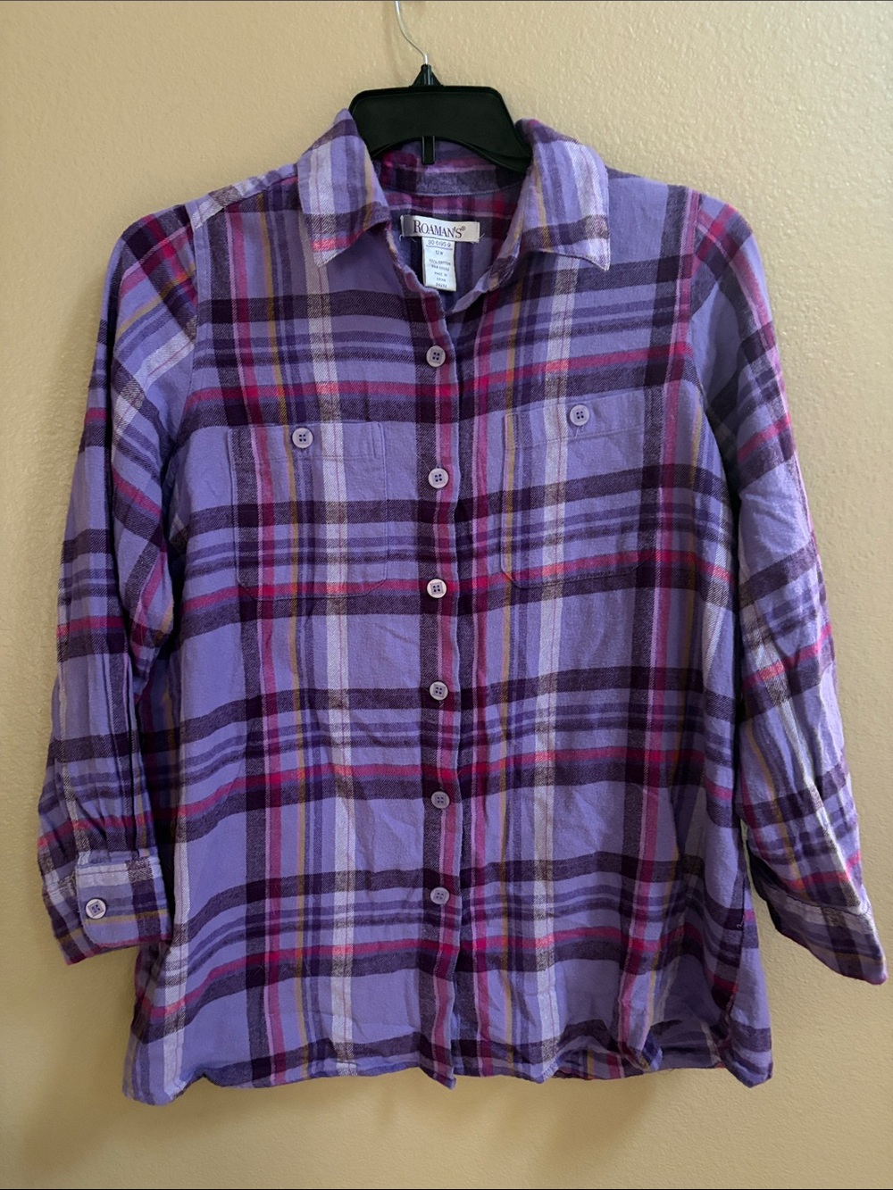 Roaman's Vintage Lavender Plaid Button-Down Shirt